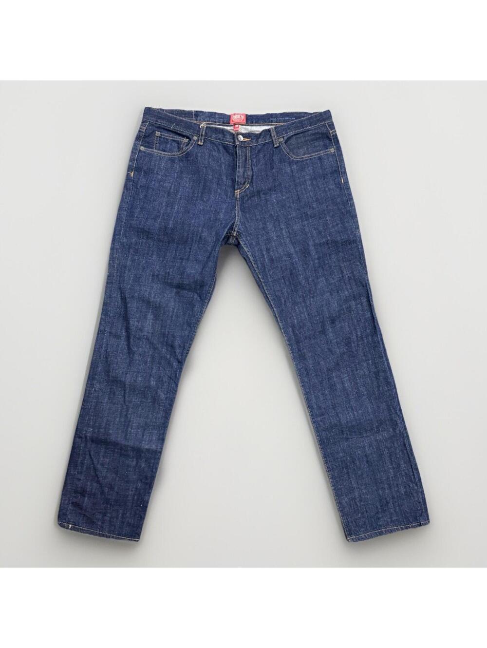 (RFB2) OBEY Propaganda Mens Jeans 38x31 Slim Straight Dark Wash Cotton Button